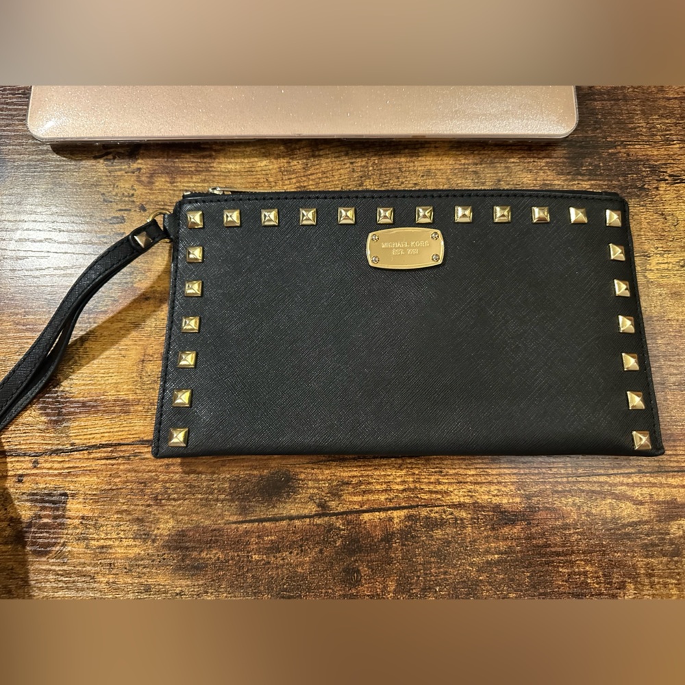 Michael Kors Black Clutch with Gold Accents
